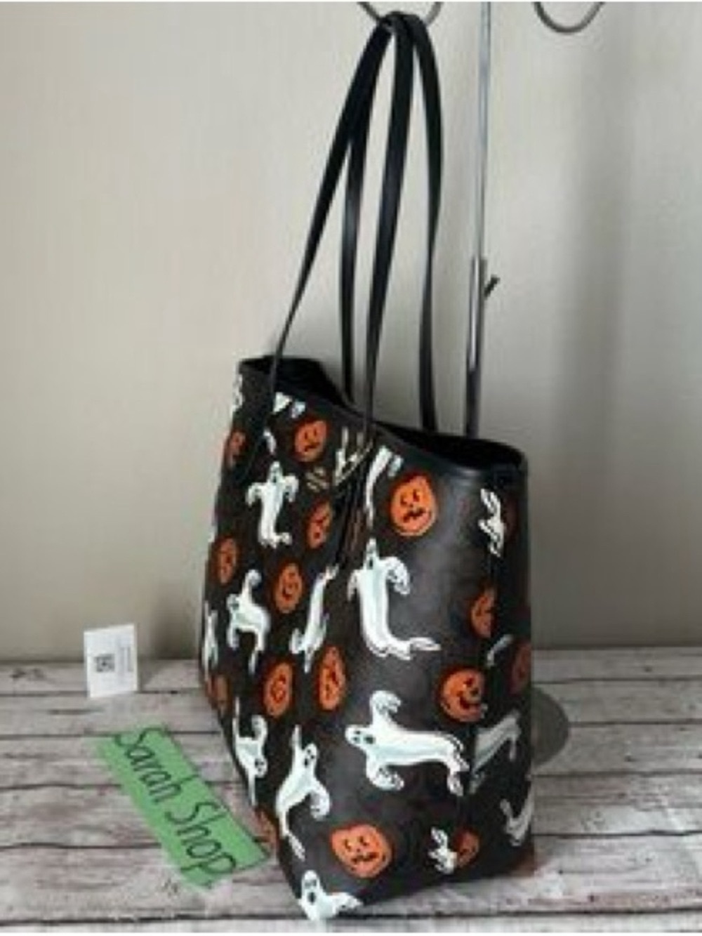 Coach Brown Ghost & Pumpkin Print Tote with Black Trim - Picture 4 of 4